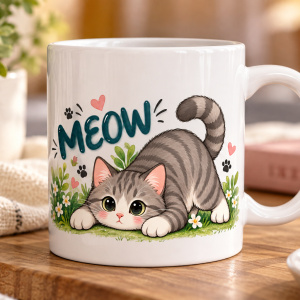 Meow Cute Cat Ceramic Mug – Funny Cat Lover Coffee Cup (11oz & 15oz)