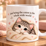 Cozy Cat Ceramic Mug — "Just Being Me" Cute Cat Snuggle Coffee Cup (11oz/15oz)